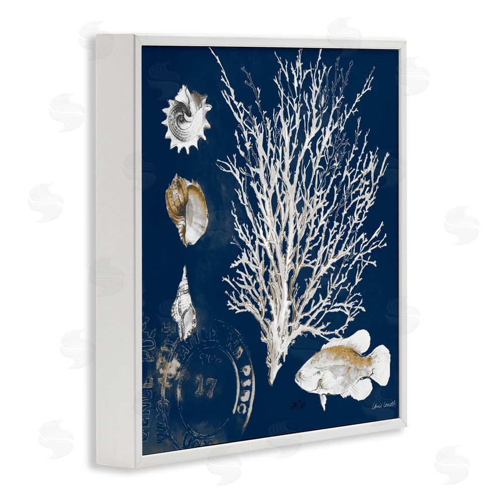 Sundance Graphics Coral Medley on Navy White Framed Giclee Wall Art Print
