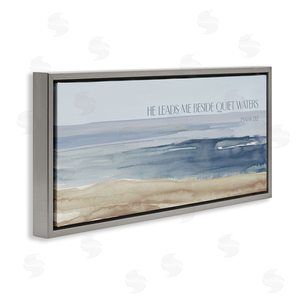 Sundance Graphics He Leads Me Quiet Waters Gray Floating Frame Canvas Wall Art Print