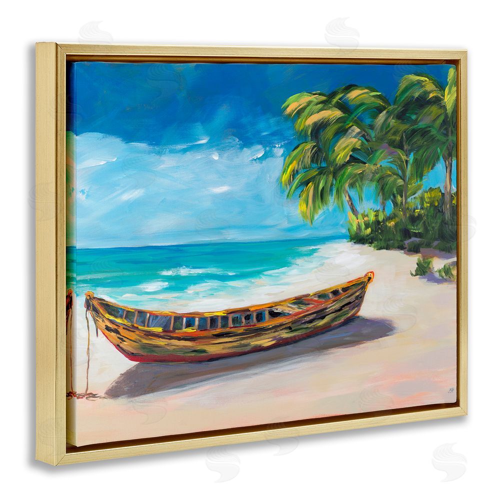 Sundance Graphics Boat on Lost Island Gold Floating Frame Canvas Wall Art Print