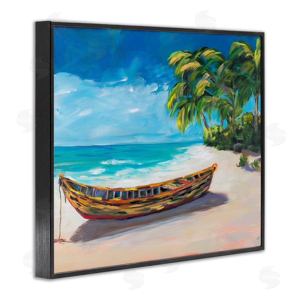 Sundance Graphics Boat on Lost Island Black Framed Giclee Wall Art Print