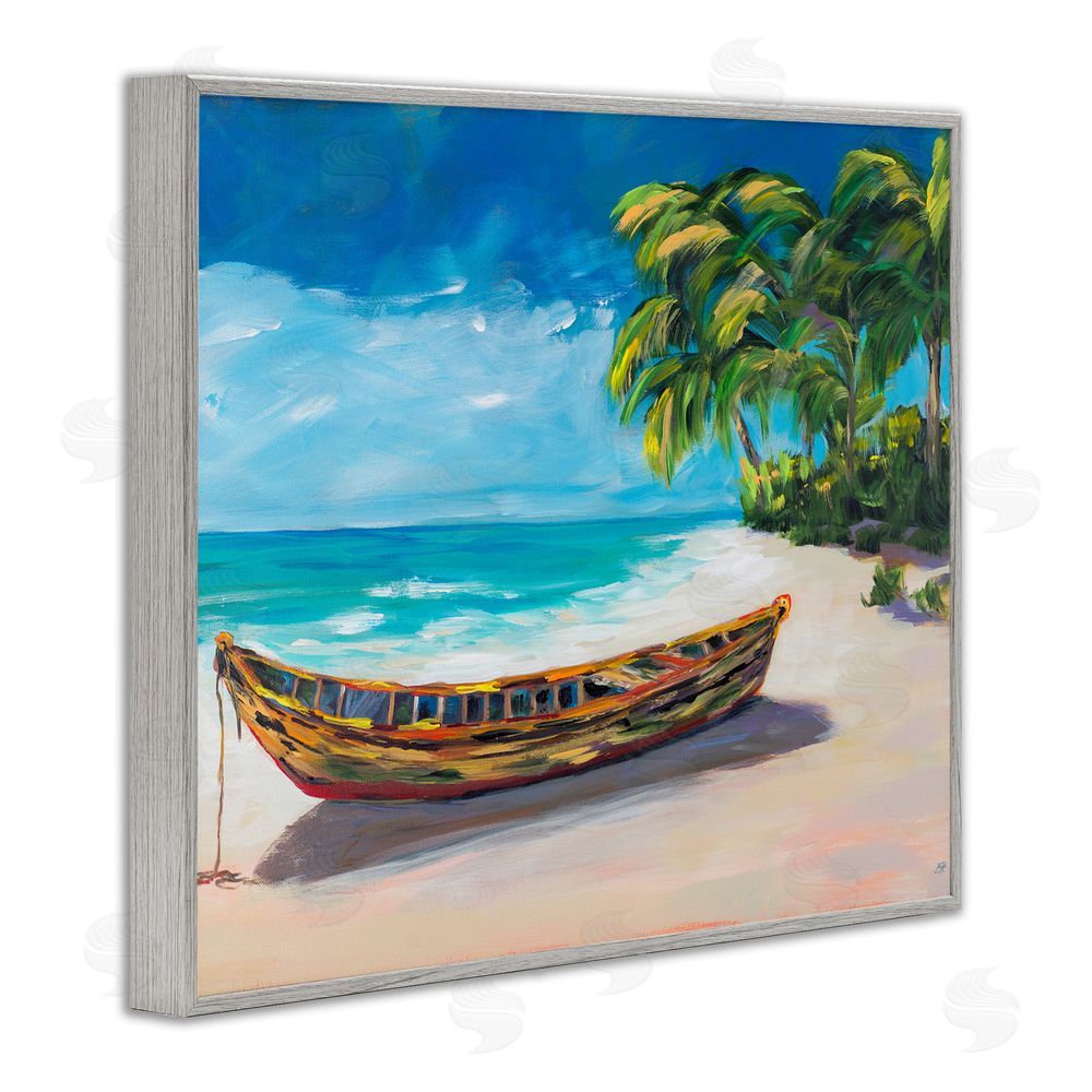 Sundance Graphics Boat on Lost Island Gray Framed Giclee Wall Art Print