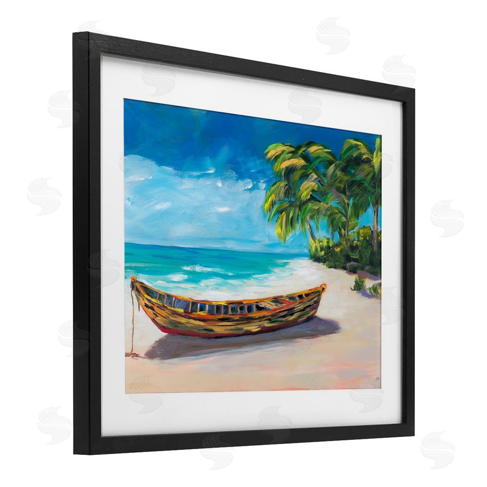 Sundance Graphics Boat on Lost Island Black Framed Print Under Glass Wall Art