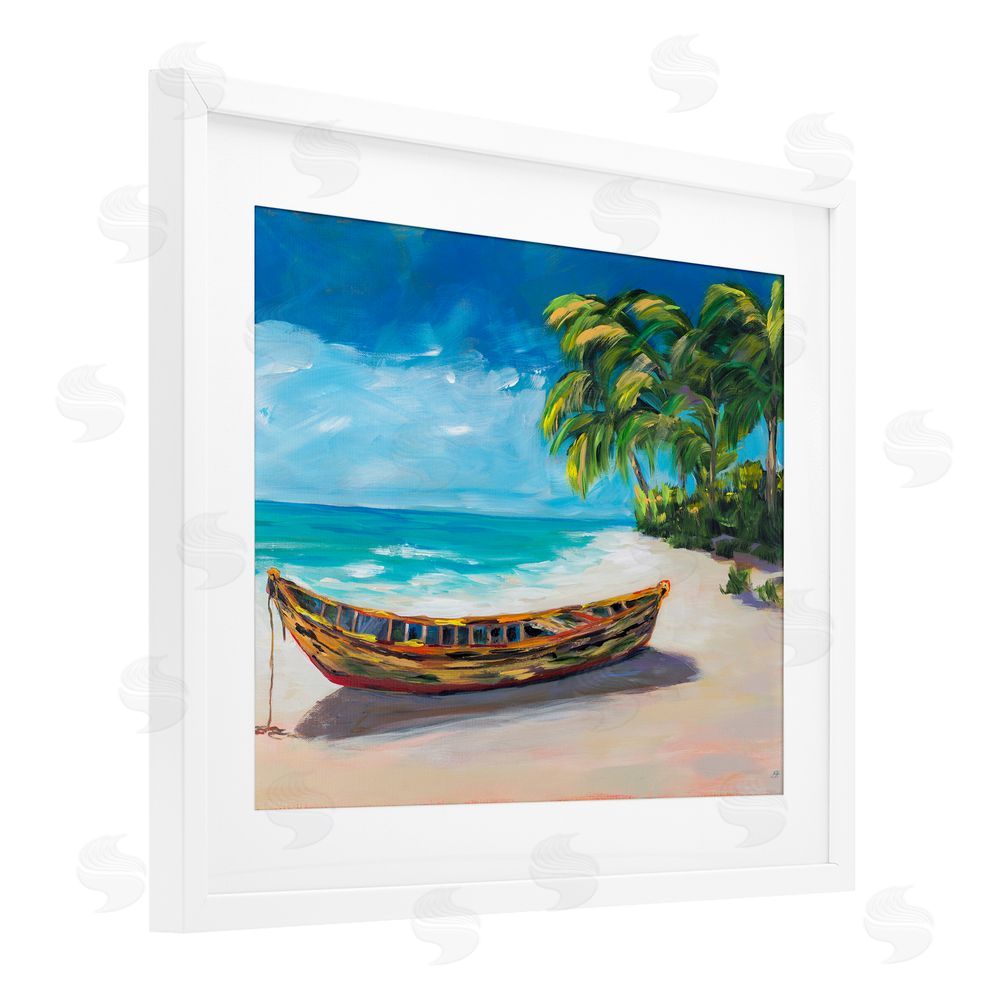 Sundance Graphics Boat on Lost Island White Framed Print Under Glass Wall Art
