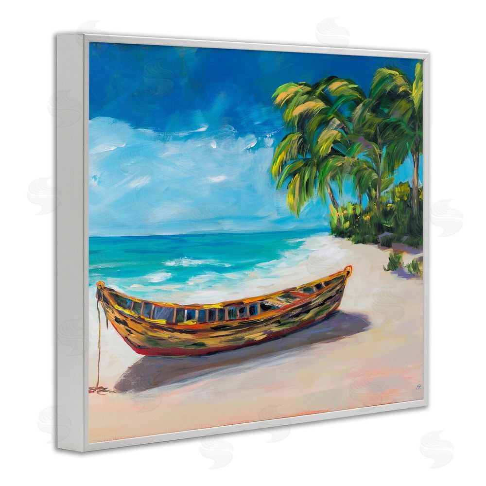 Sundance Graphics Boat on Lost Island White Framed Giclee Wall Art Print