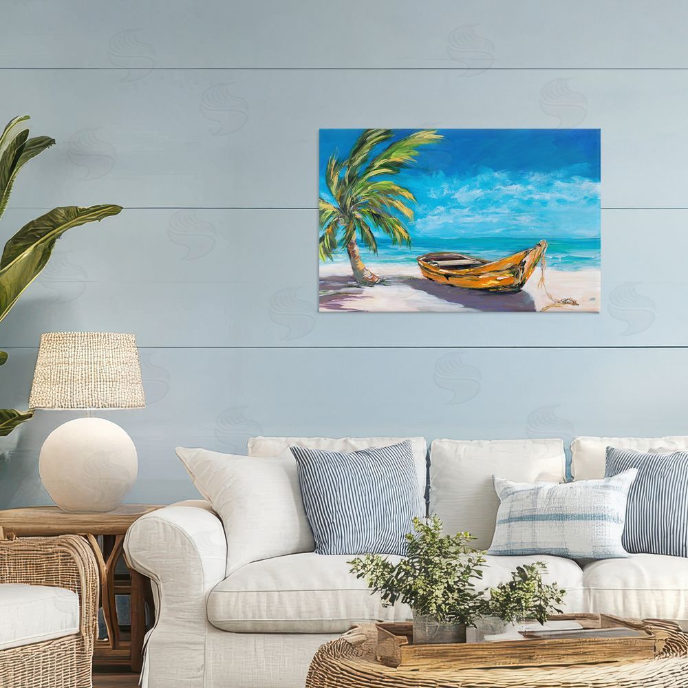 Sundance Graphics Lost Island Palm & Boat Canvas Wall Art Print in Room