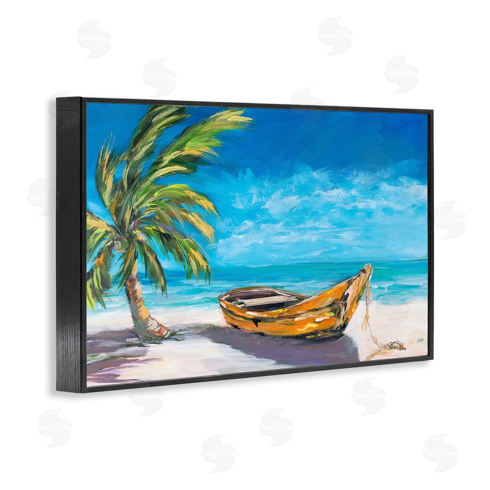 Sundance Graphics Lost Island Palm & Boat Black Framed Giclee Wall Art Print