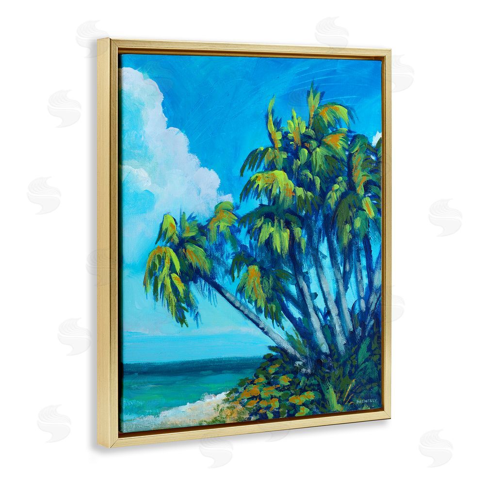 Sundance Graphics Cerulean Sky & Palms Gold Floating Frame Canvas Wall Art Print