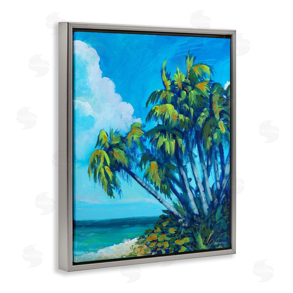 Sundance Graphics Cerulean Sky & Palms Gray Floating Frame Canvas Wall Art Print