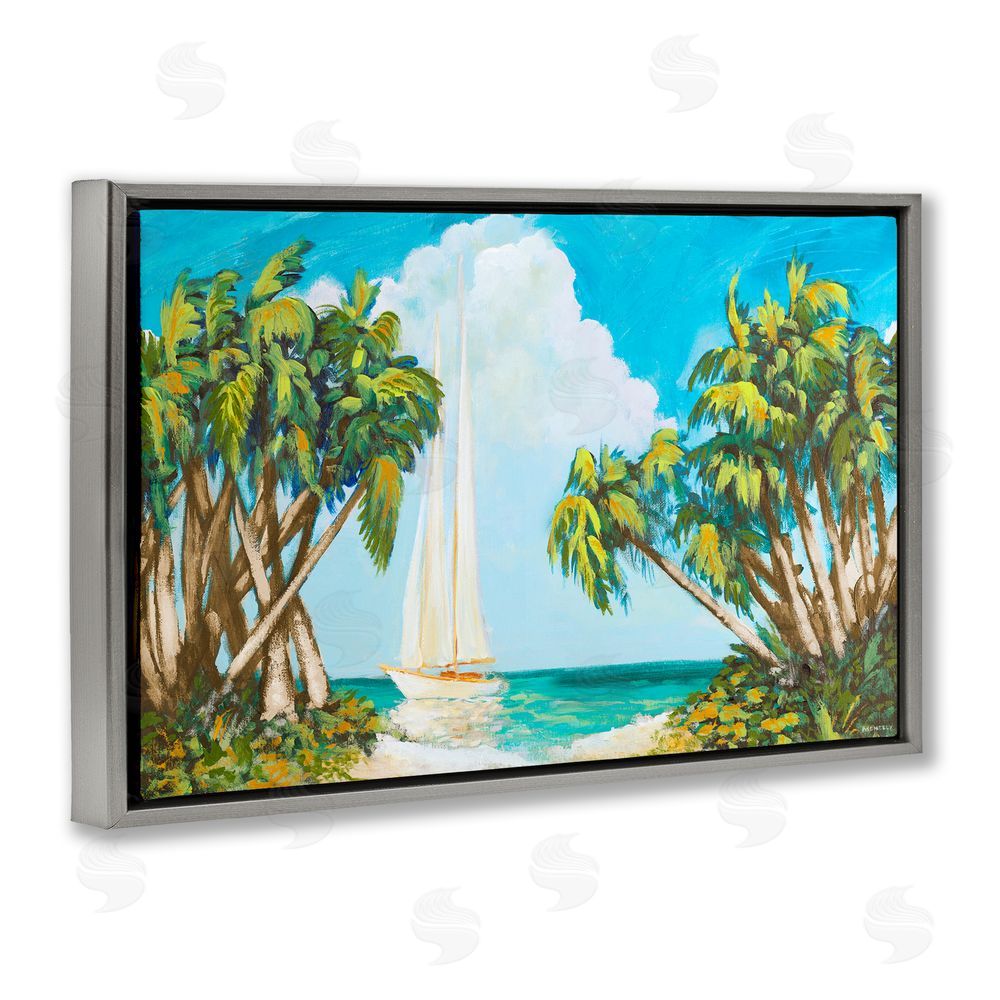 Sundance Graphics Sailboat Among Palms Gray Floating Frame Canvas Wall Art Print