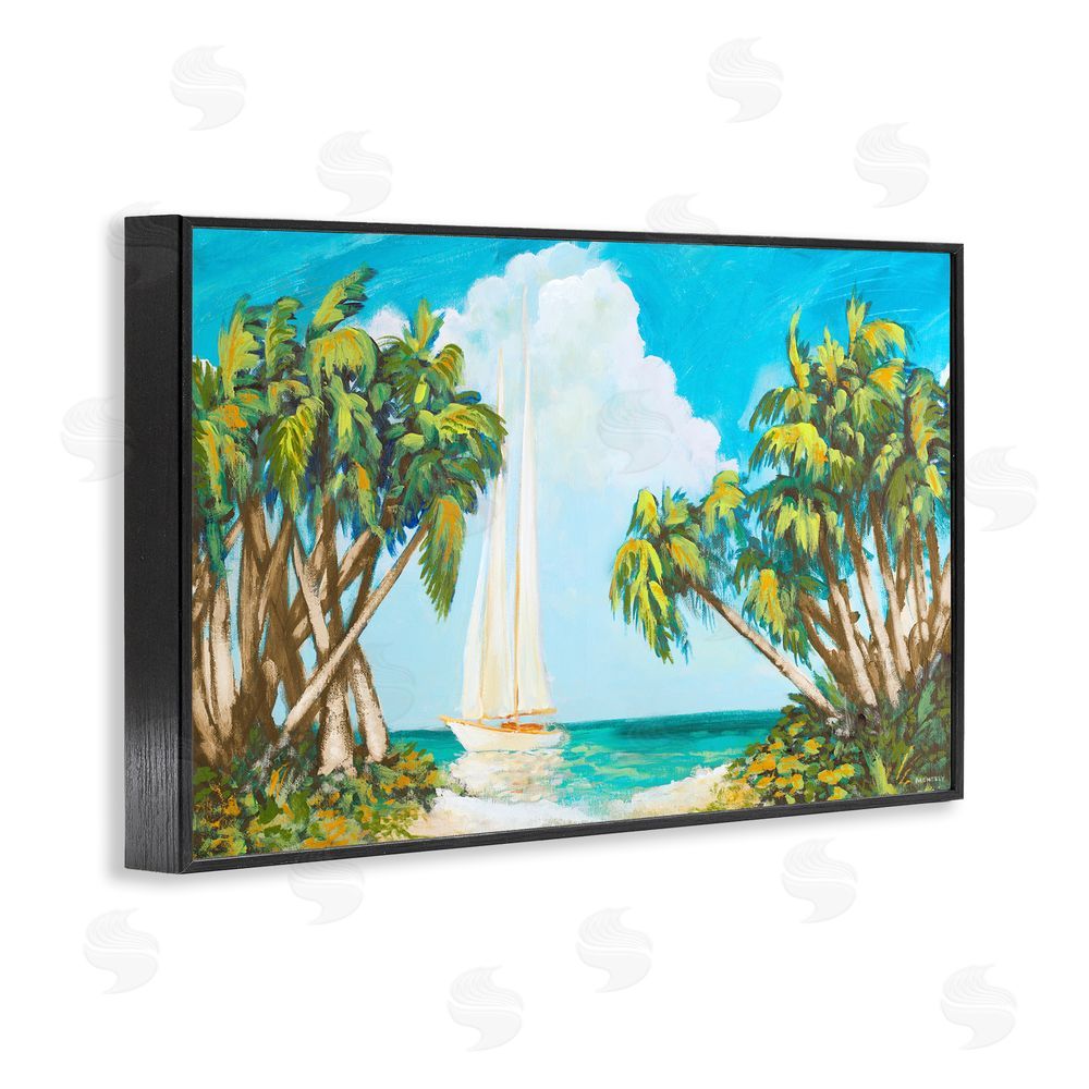 Sundance Graphics Sailboat Among Palms Black Framed Giclee Wall Art Print
