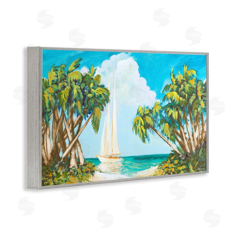 Sundance Graphics Sailboat Among Palms Gray Framed Giclee Wall Art Print