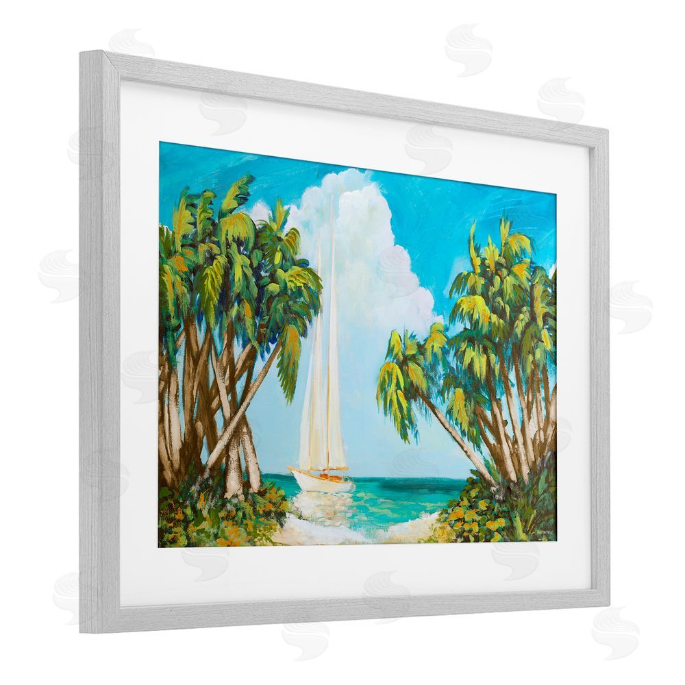 Sundance Graphics Sailboat Among Palms Gray Framed Print Under Glass Wall Art