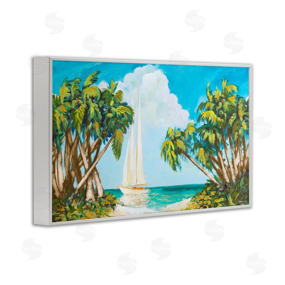 Sundance Graphics Sailboat Among Palms White Framed Giclee Wall Art Print