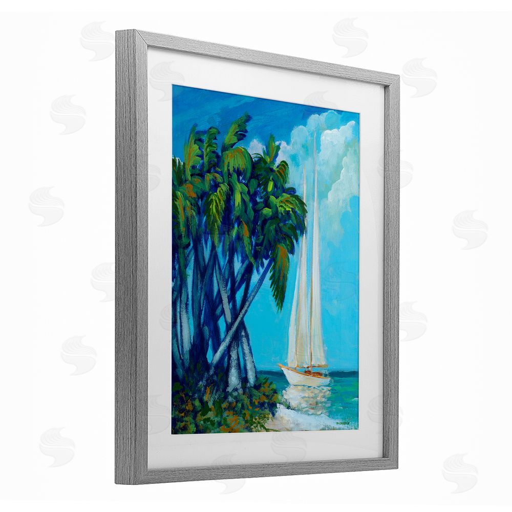 Sundance Graphics Sailboat & Twisted Palms Gray Framed Print Under Glass Wall Art
