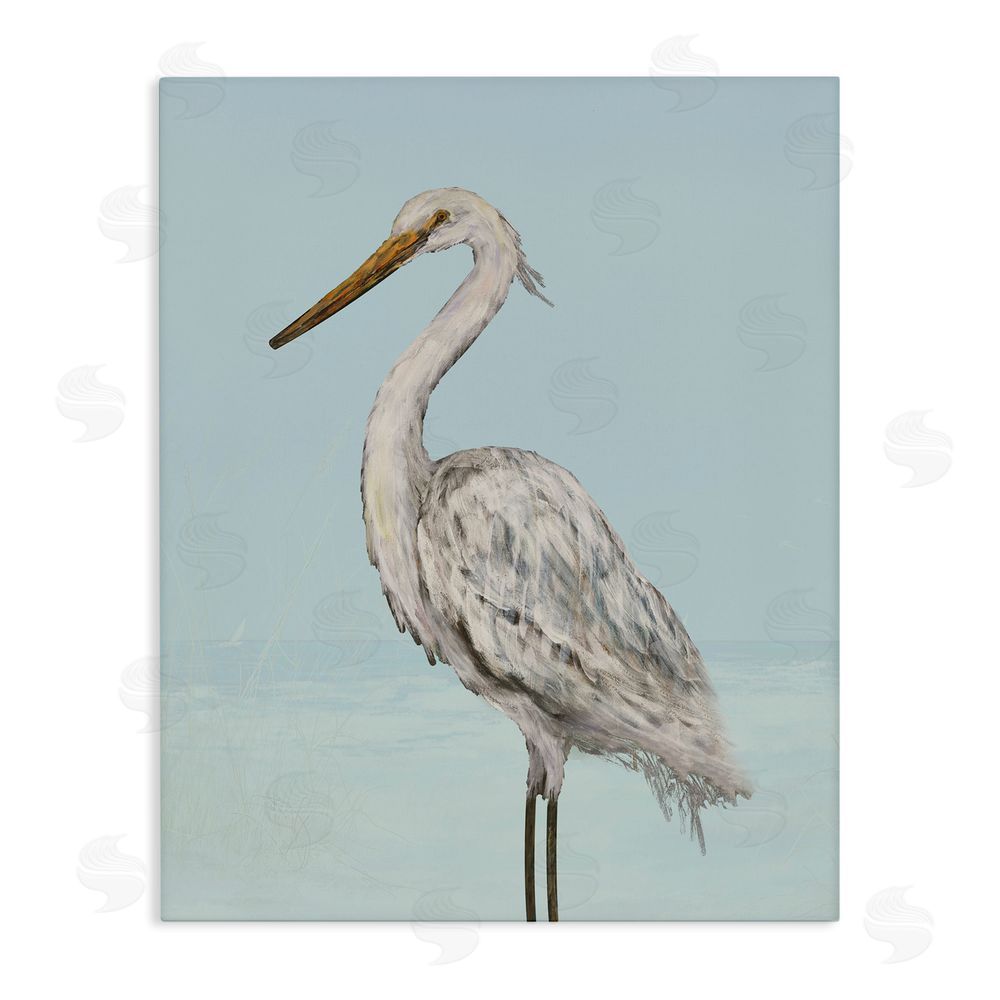 Sundance Graphics Coastal Heron Muted Blue Canvas Wall Art Print