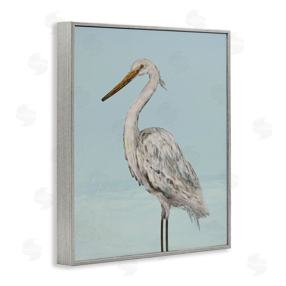 Sundance Graphics Coastal Heron Muted Blue Gray Framed Giclee Wall Art Print