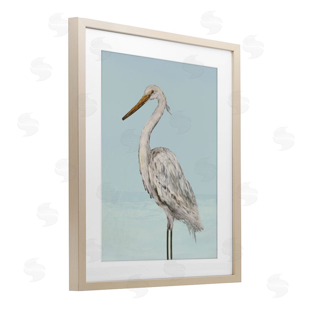 Sundance Graphics Coastal Heron Muted Blue Birch Framed Print Under Glass Wall Art