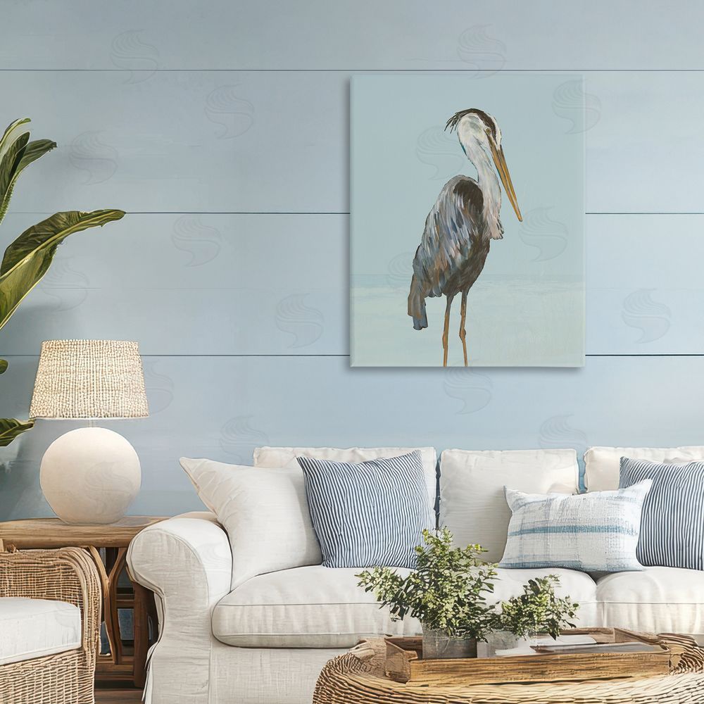 Sundance Graphics Coastal Pelican Muted Blue Canvas Wall Art Print in Room