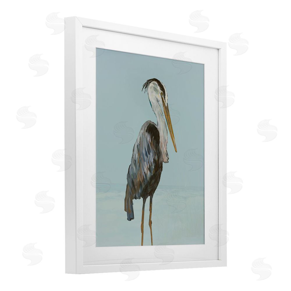 Sundance Graphics Coastal Pelican Muted Blue White Framed Print Under Glass Wall Art