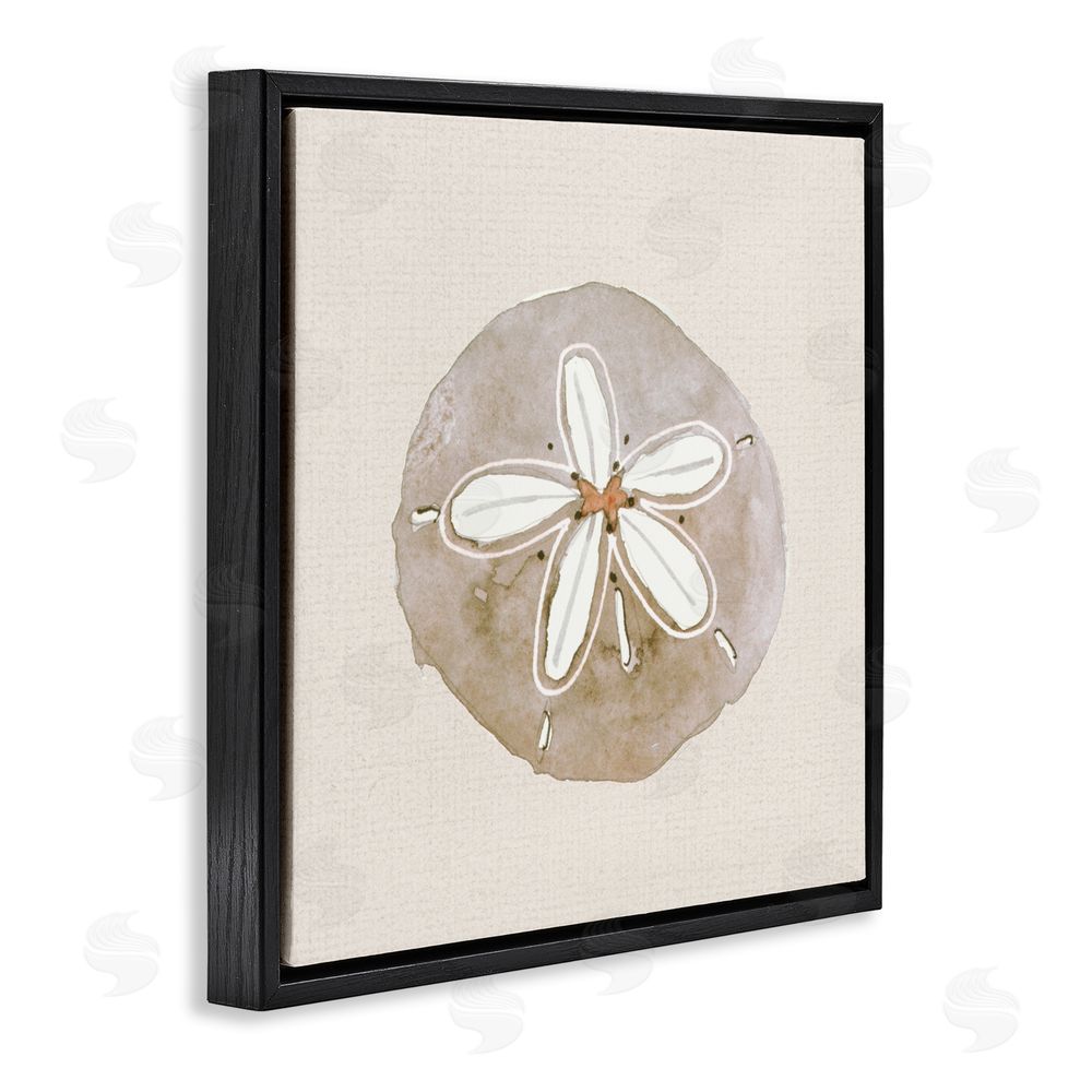Sundance Graphics Serene Beige Sand Dollar Black Floating Frame Canvas Wall Art Print