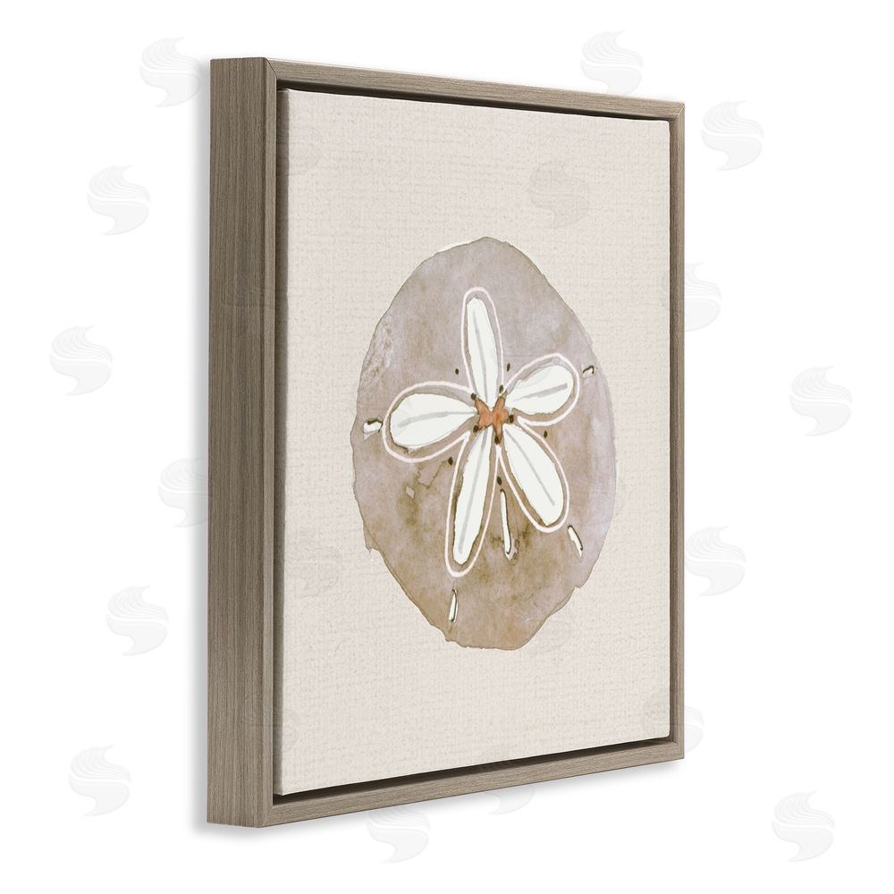 Sundance Graphics Serene Beige Sand Dollar Brown Floating Frame Canvas Wall Art Print