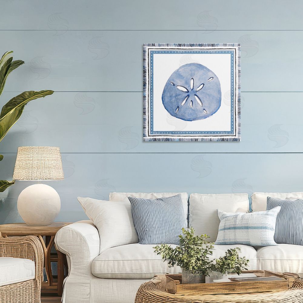 Sundance Graphics Blue Bordered Sand Dollar Canvas Wall Art Print in Room
