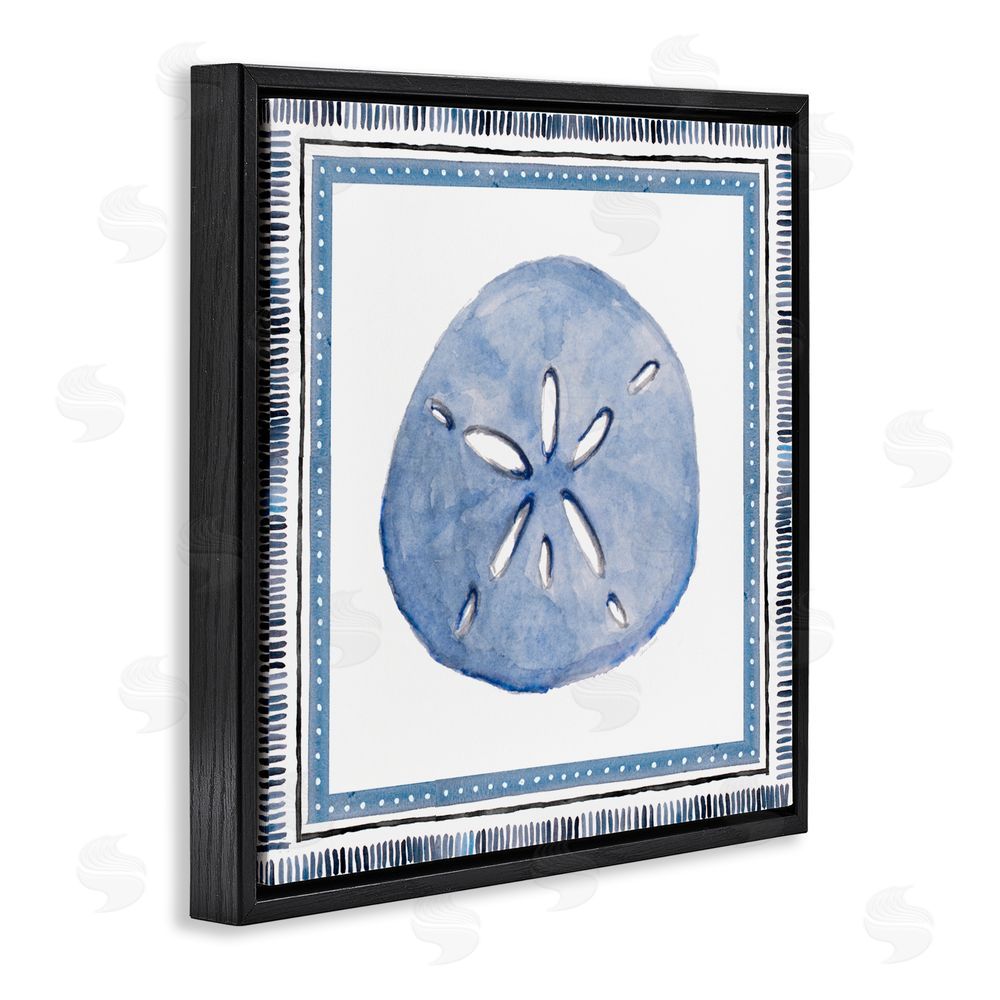 Sundance Graphics Blue Bordered Sand Dollar Black Floating Frame Canvas Wall Art Print