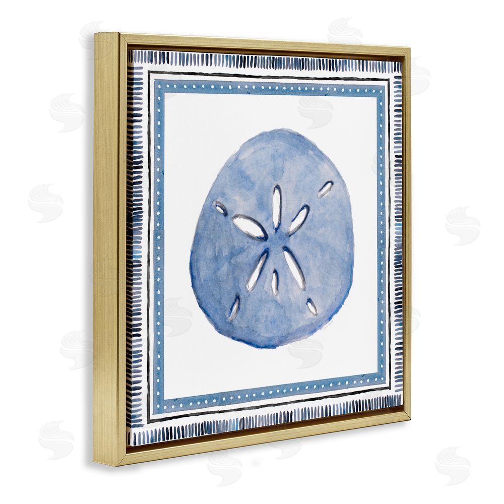 Sundance Graphics Blue Bordered Sand Dollar Gold Floating Frame Canvas Wall Art Print