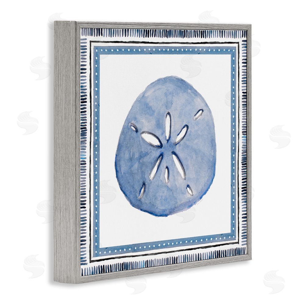 Sundance Graphics Blue Bordered Sand Dollar Gray Framed Giclee Wall Art Print