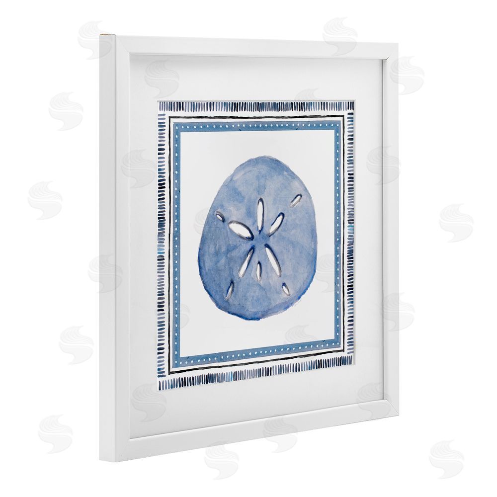 Sundance Graphics Blue Bordered Sand Dollar White Framed Print Under Glass Wall Art
