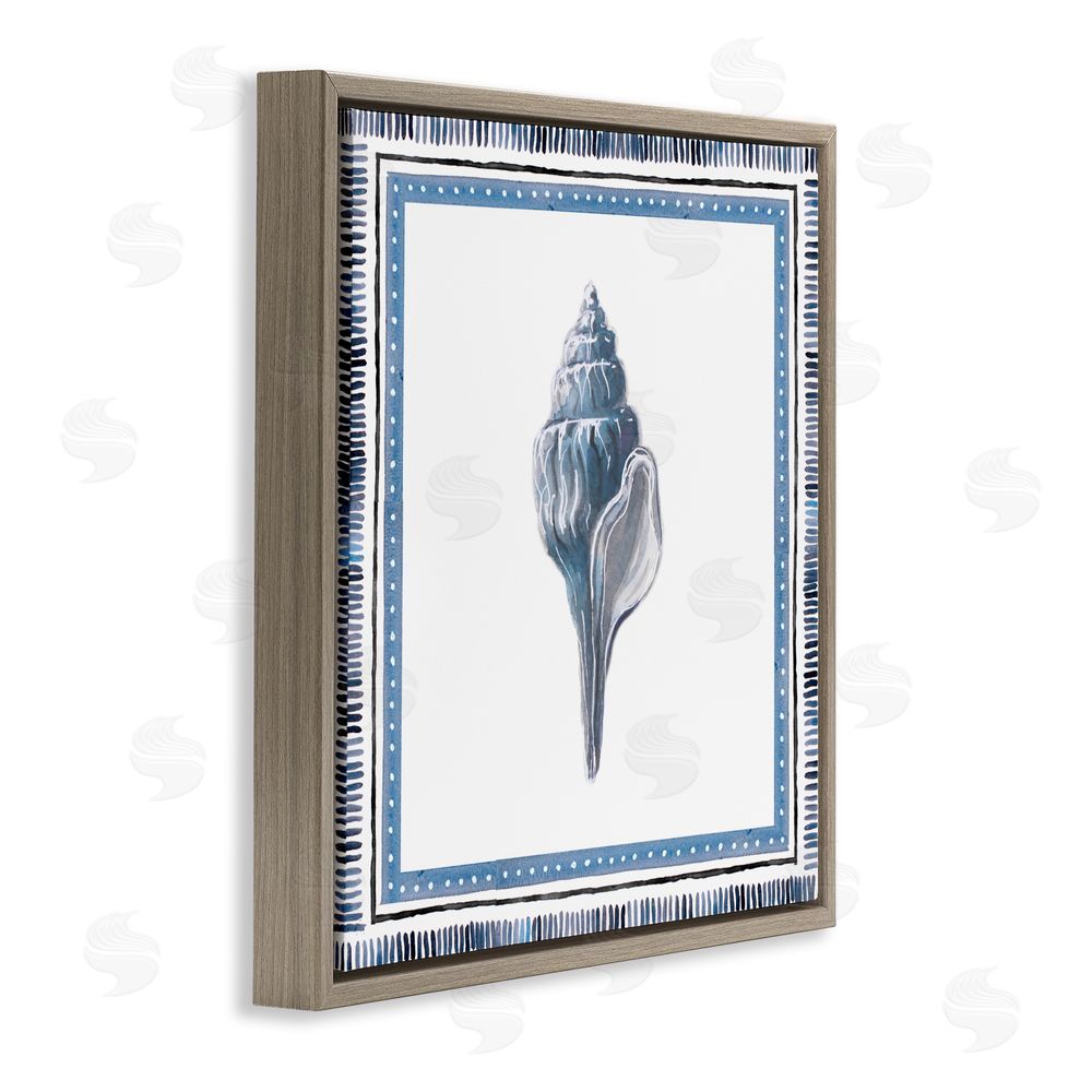 Sundance Graphics Soft Blue Conch Shell Brown Floating Frame Canvas Wall Art Print