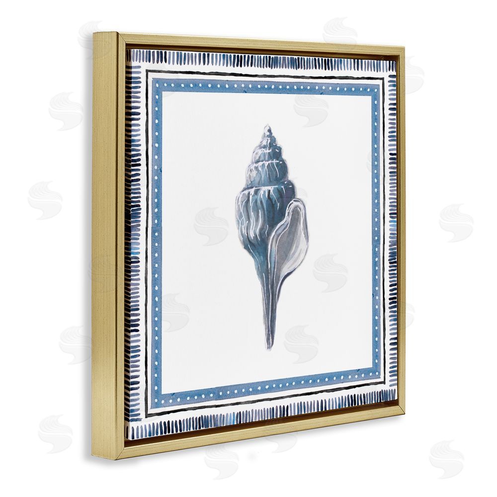 Sundance Graphics Soft Blue Conch Shell Gold Floating Frame Canvas Wall Art Print