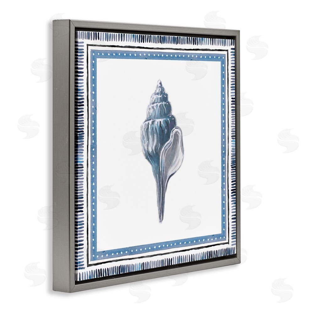 Sundance Graphics Soft Blue Conch Shell Gray Floating Frame Canvas Wall Art Print