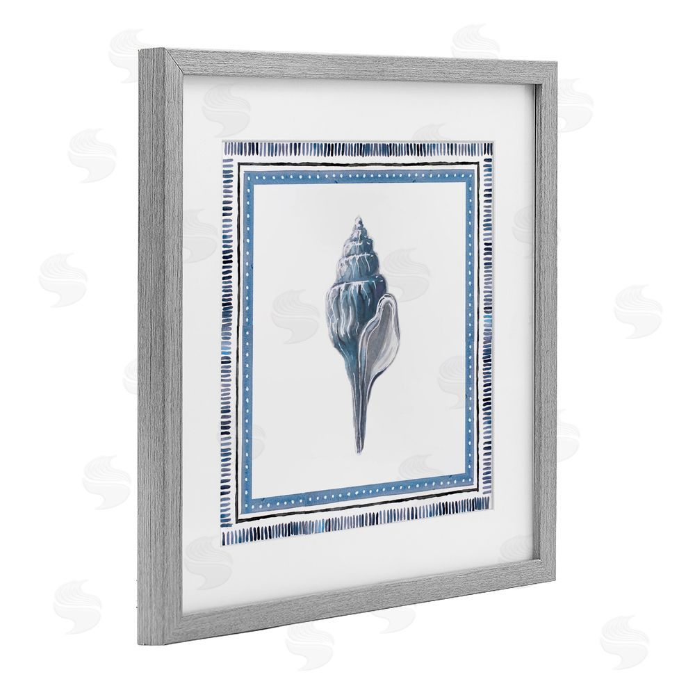 Sundance Graphics Soft Blue Conch Shell Gray Framed Print Under Glass Wall Art