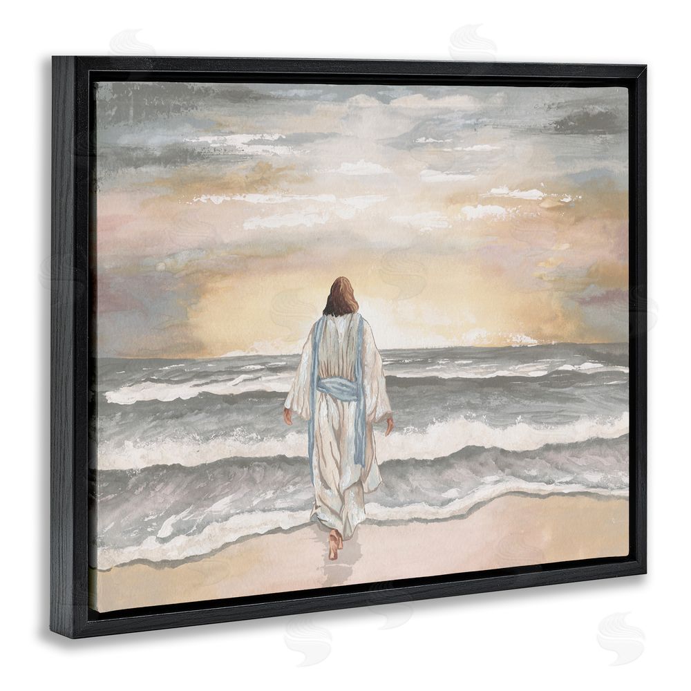 Sundance Graphics Jesus Walks The Shore Black Floating Frame Canvas Wall Art Print