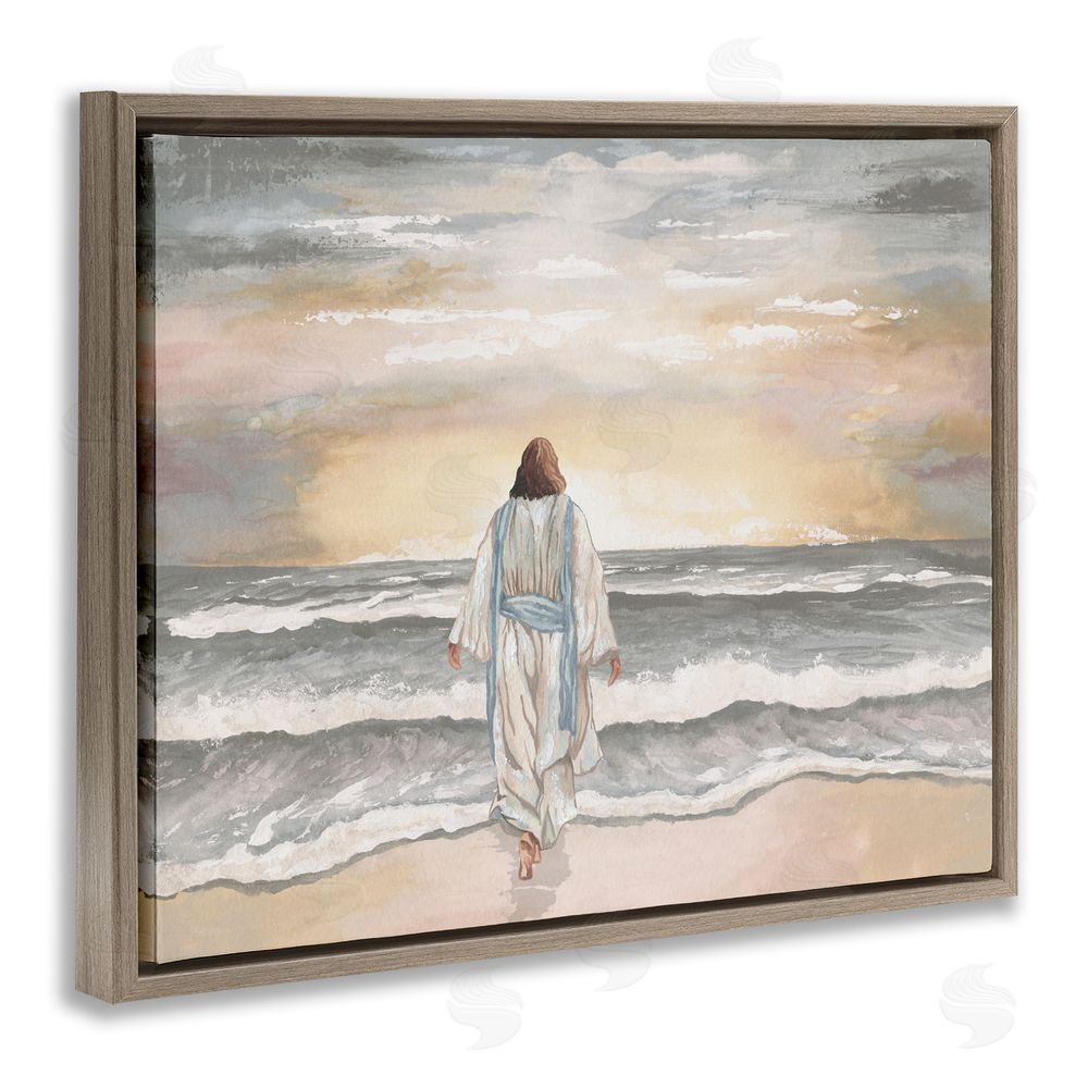 Sundance Graphics Jesus Walks The Shore Brown Floating Frame Canvas Wall Art Print