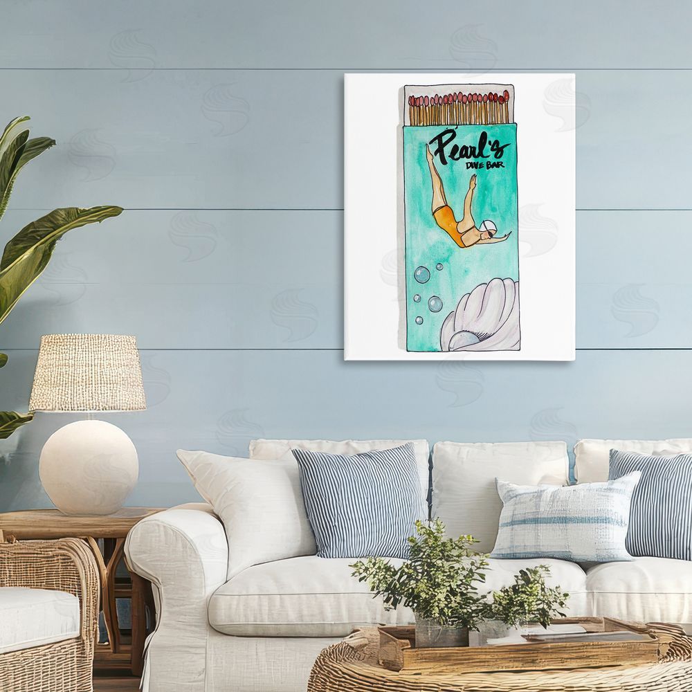 Nola James Pearl Dive Matchbox Stretched Canvas Wall Art Print in Room