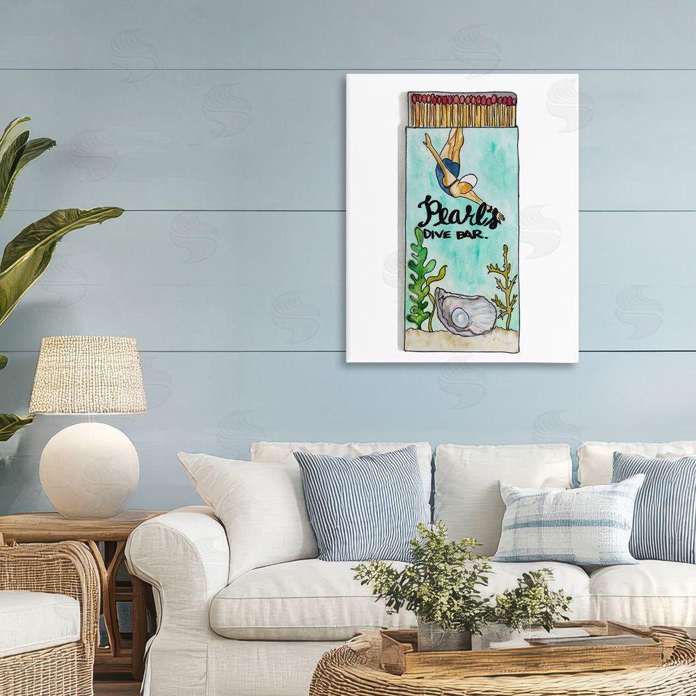 Nola James Pearl Dive Matchbook Stretched Canvas Wall Art Print in Room