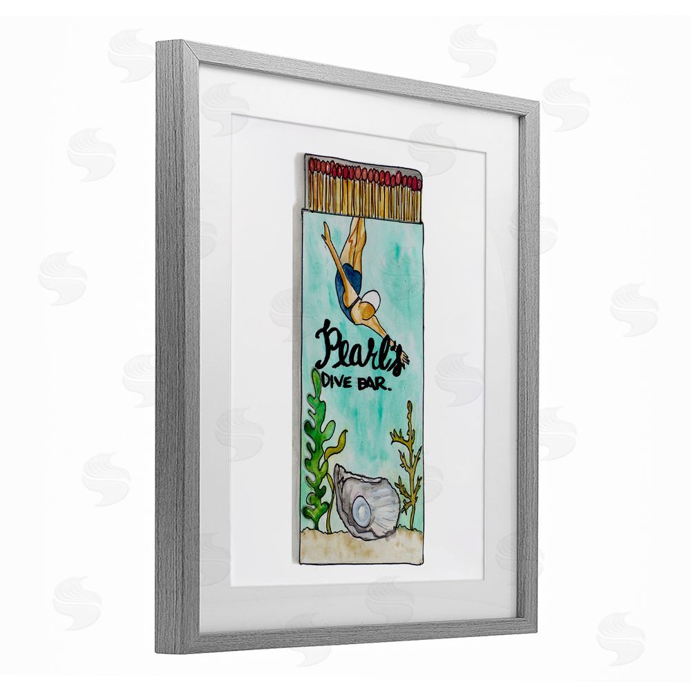 Nola James Pearl Dive Matchbook Gray Framed Print Under Glass Wall Art