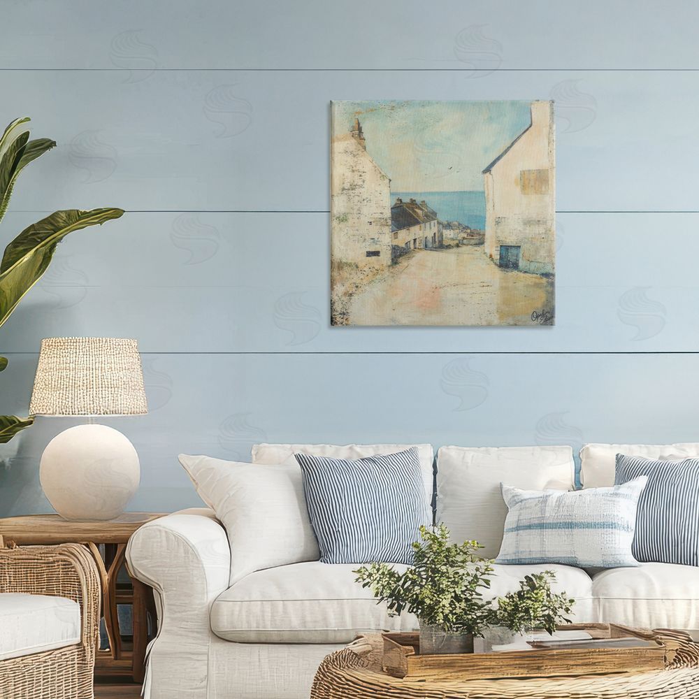 Opal Edison Coastal Town Walk Stretched Canvas Wall Art in Room