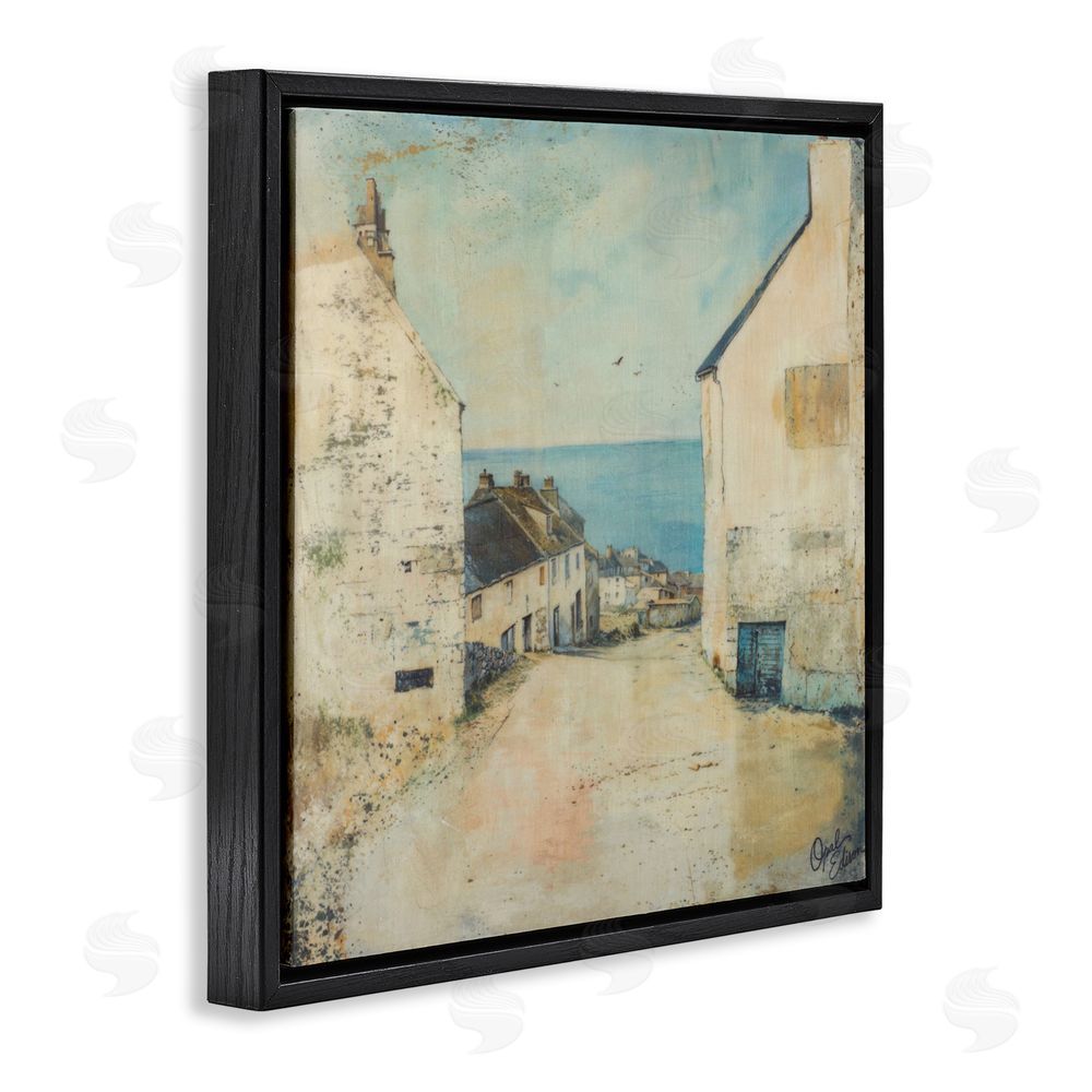 Opal Edison Coastal Town Walk Black Floating Frame Canvas Wall Art Print