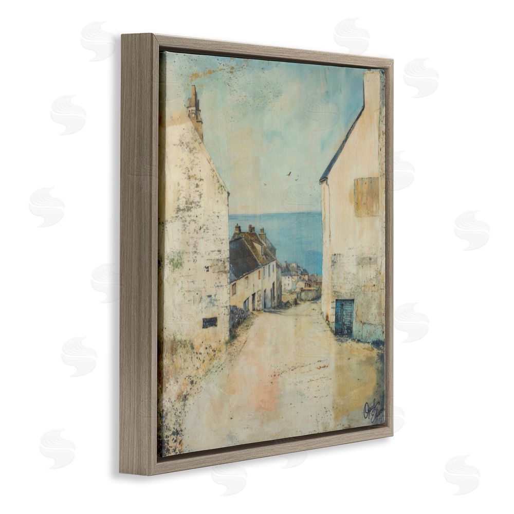 Opal Edison Coastal Town Walk Brown Floating Frame Canvas Wall Art Print