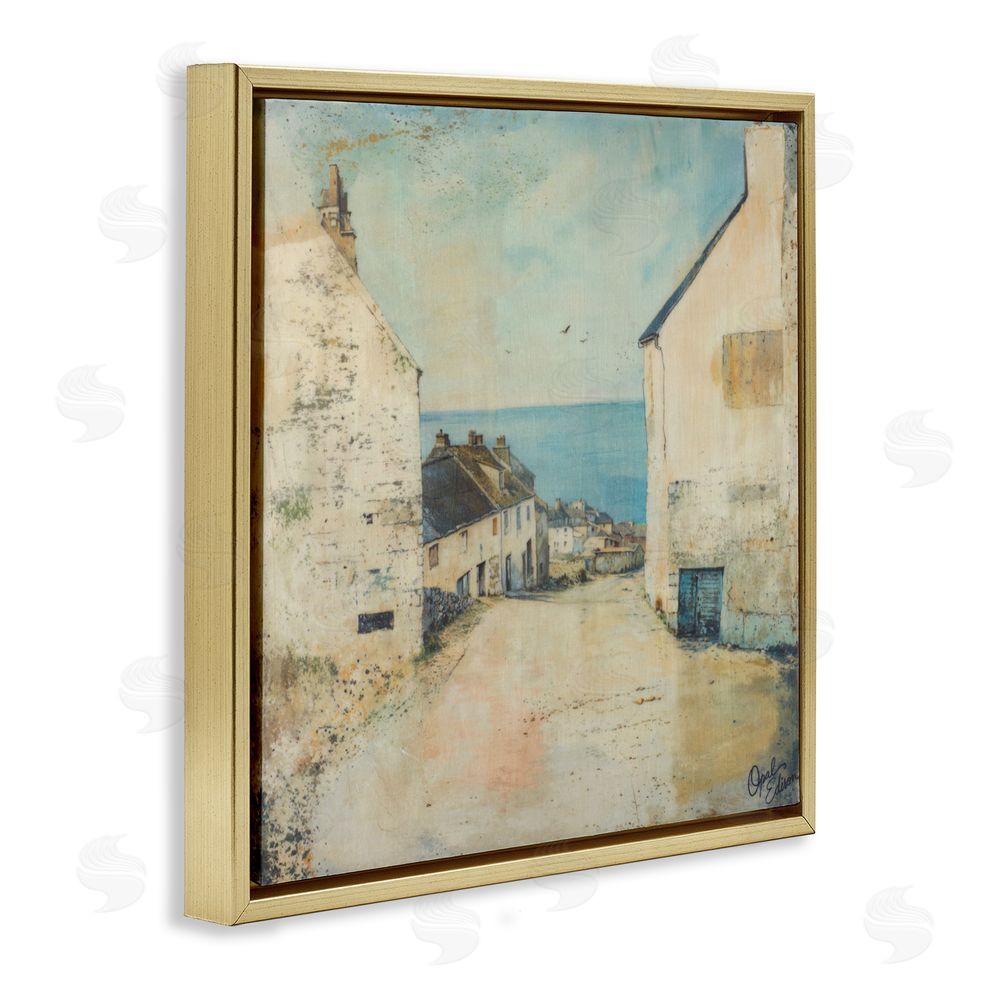Opal Edison Coastal Town Walk Gold Floating Frame Canvas Wall Art Print