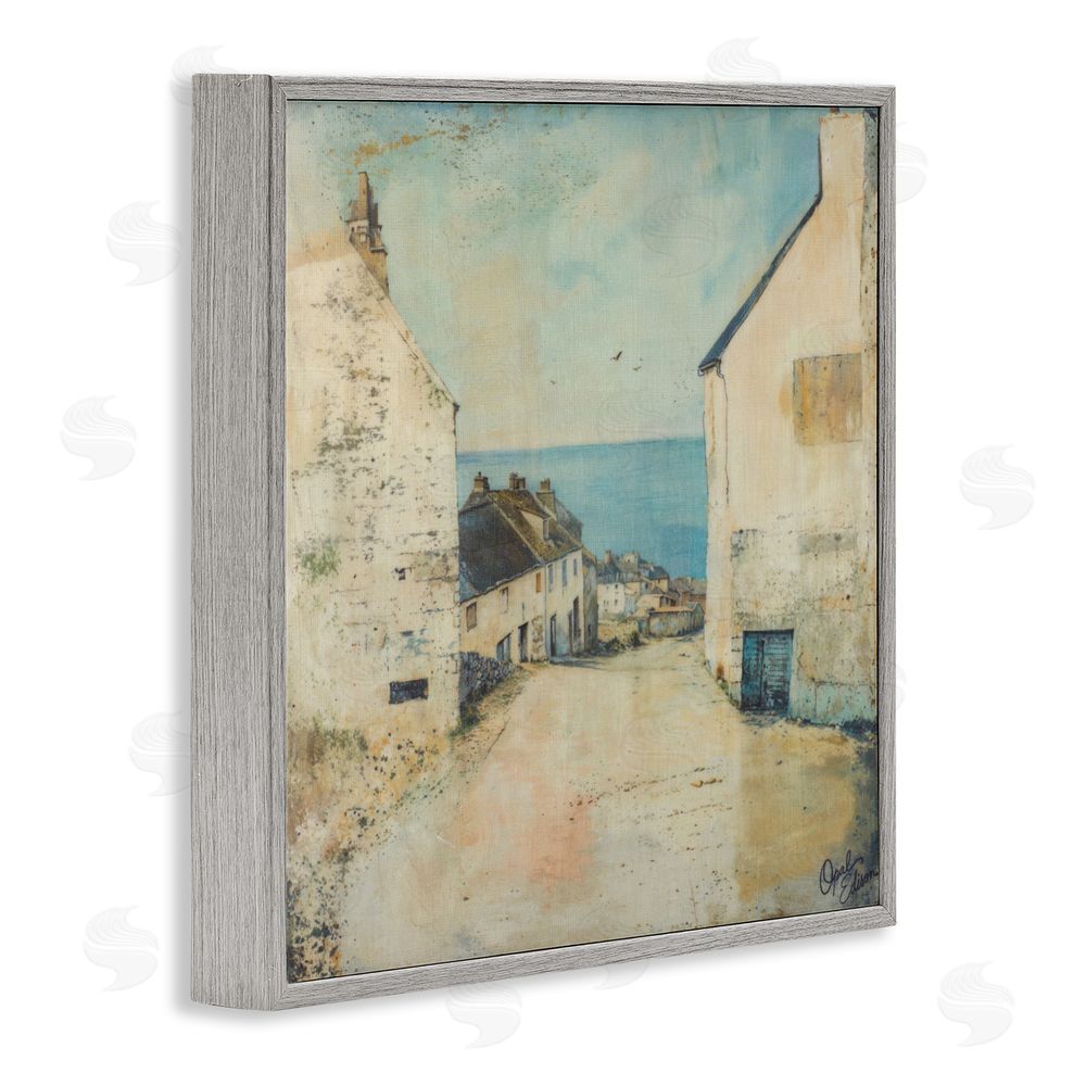 Opal Edison Coastal Town Walk Gray Framed Giclee Wall Art Print