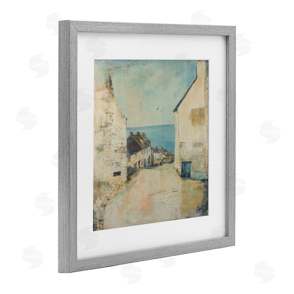 Opal Edison Coastal Town Walk Gray Framed Print Under Glass Wall Art