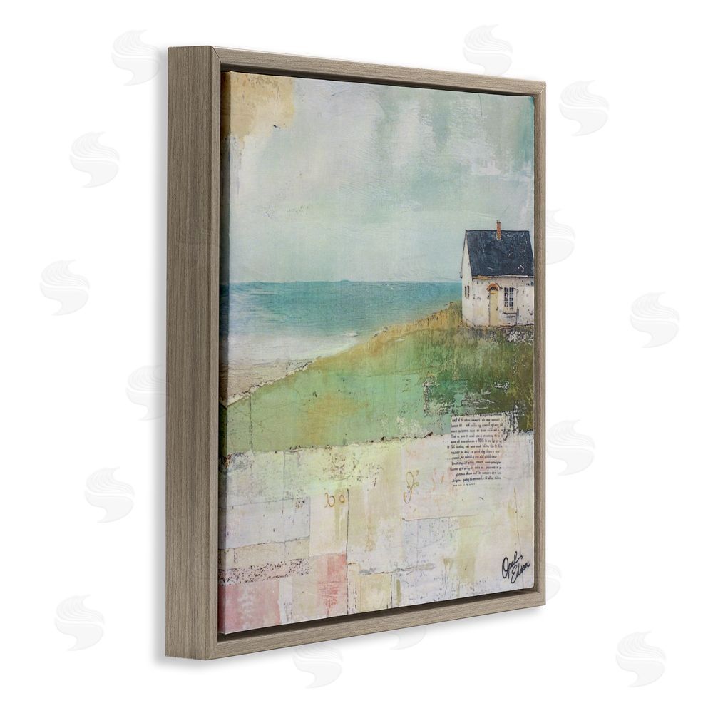 Opal Edison Quiet Place By The Coast Brown Floating Frame Canvas Wall Art Print