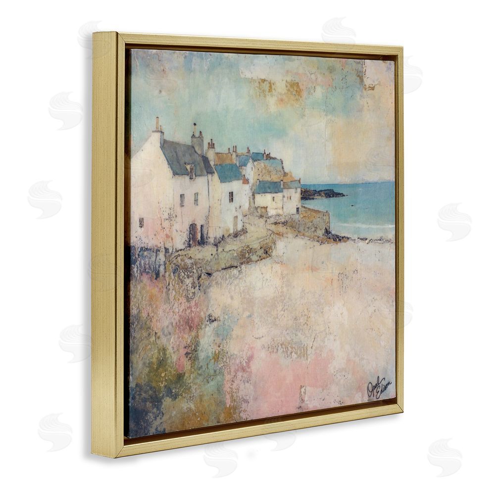 Opal Edison Town Corner Architecture Gold Floating Frame Canvas Wall Art Print