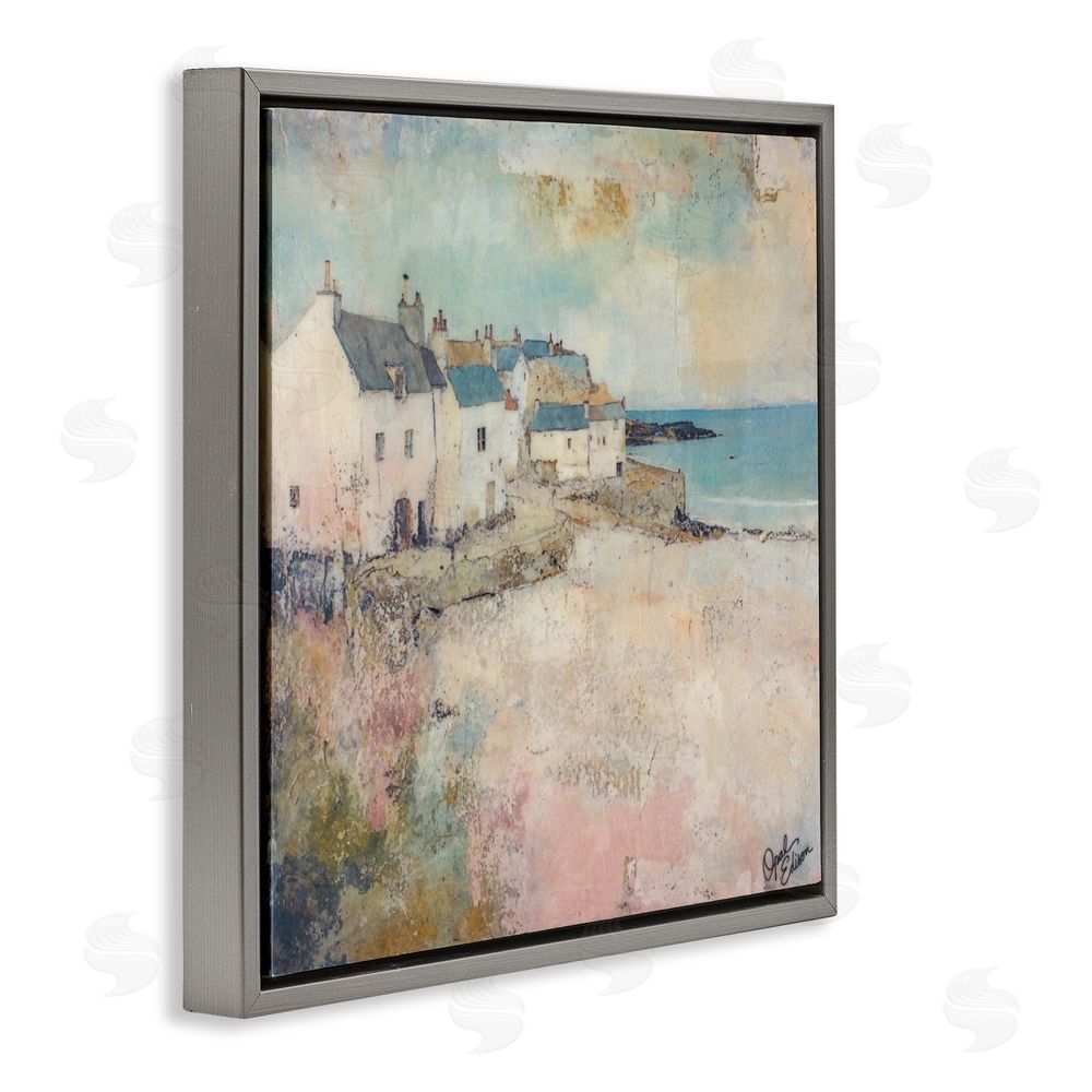 Opal Edison Town Corner Architecture Gray Floating Frame Canvas Wall Art Print