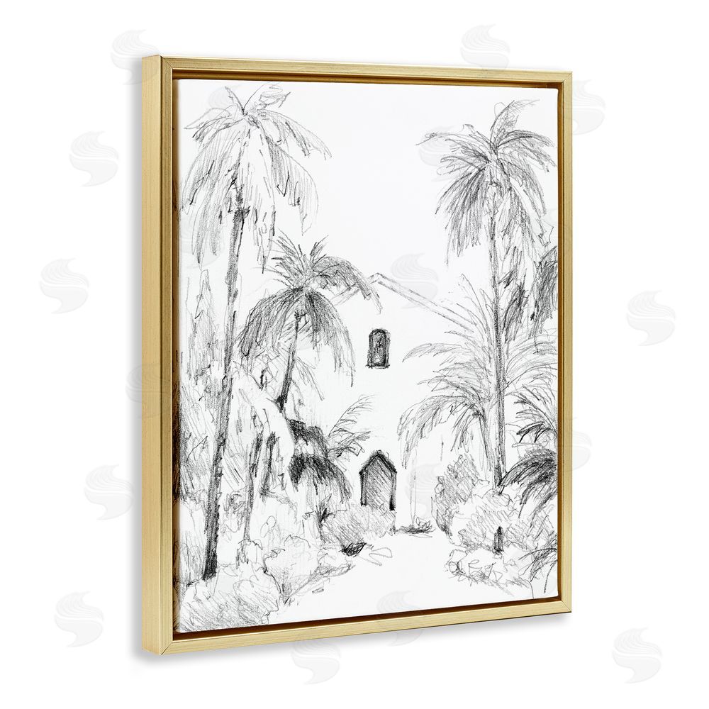 Lanie Loreth Island Church Sketch Gold Floating Frame Canvas Wall Art