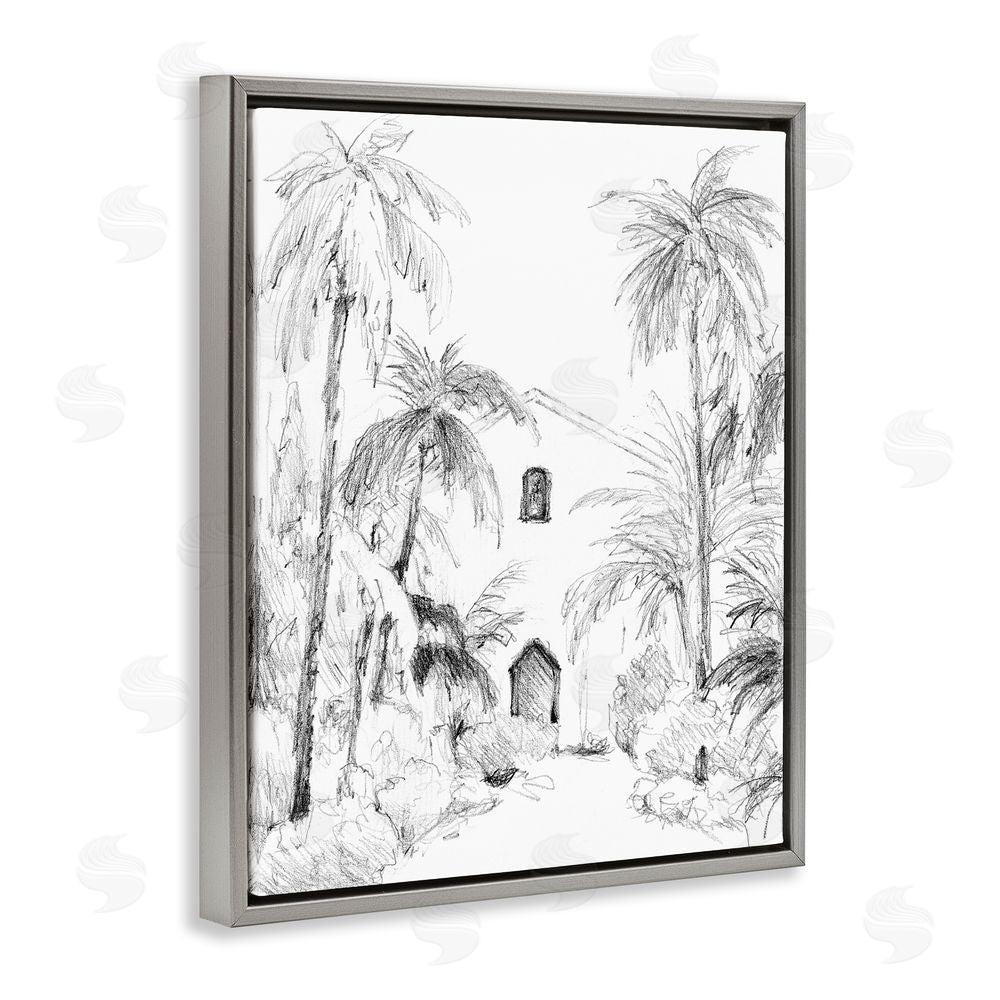 Lanie Loreth Island Church Sketch Gray Floating Frame Canvas Wall Art